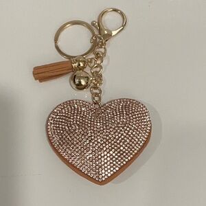 Gold Rhinestone Heart Bag Charm Keychain with tassel New